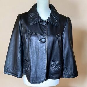 Boston Harbor Jacket Black Leather 3/4” Sleeves Feminine Cropped Jacket